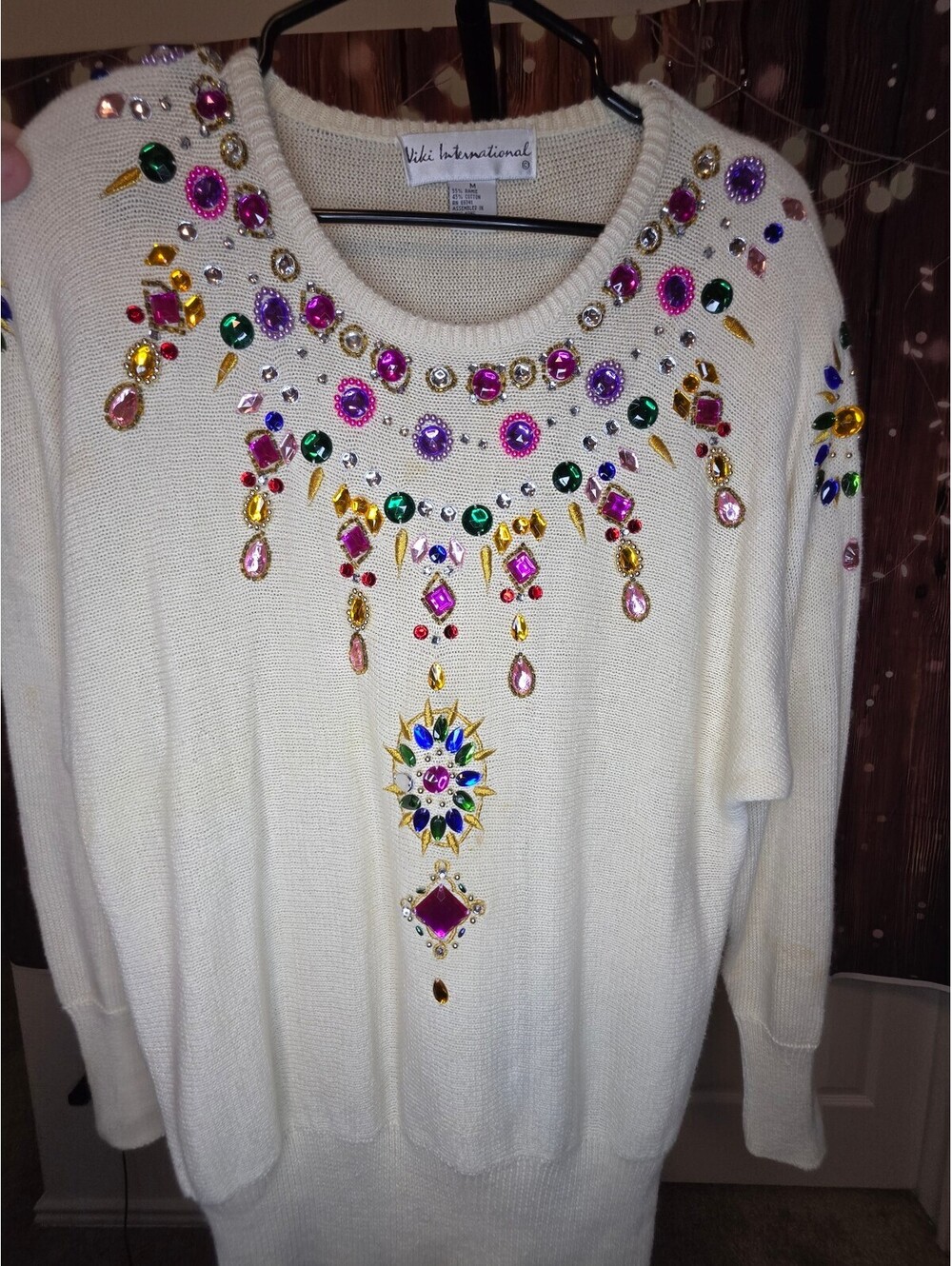 Viki International Women's Embellished Ivory Sweater Medium